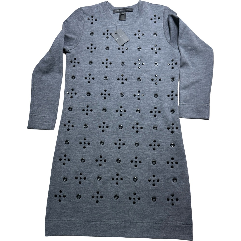 Marc by Marc Jacobs M4005223 Wool Studded Grommet Sweater Dress Gray M NWT